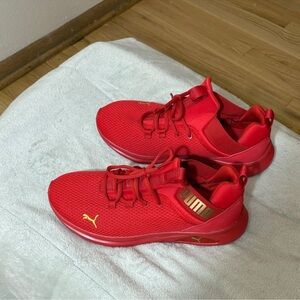 Puma Red Athletic Sneakers with Gold Accents